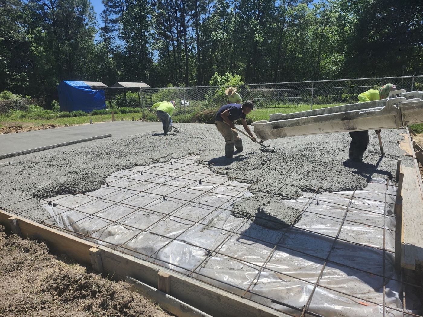 Tony's Concrete crew placing a reinforced slab